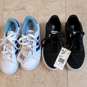 TWO NWT Kids Adidas Sneakers — Size 13.5. Skateboard and Grand Court Style.